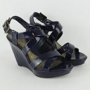 Simply Vera Vera Wang Leia Women's Size 7.5 Blue Vegan Leather Wedge Sandals